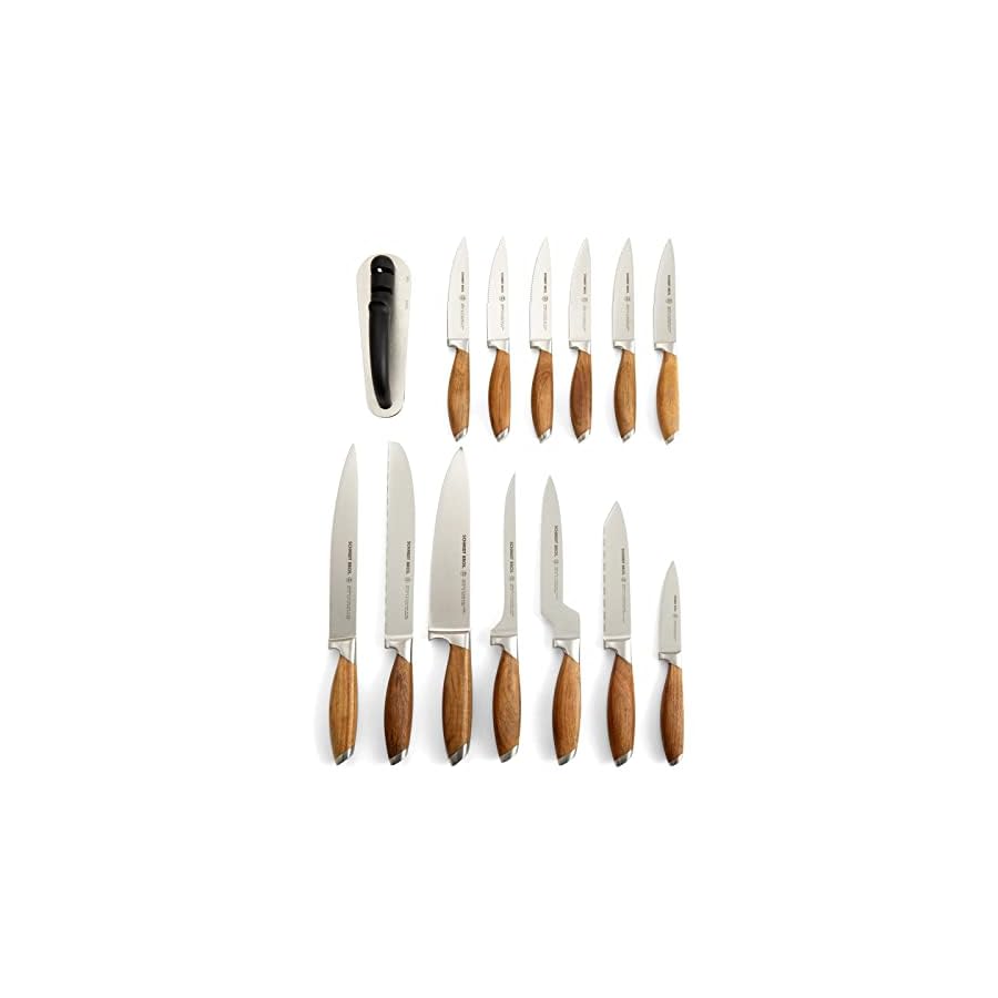 Schmidt-Brothers-Bonded-Teak-15-Piece-Knife-Set-High-Carbon-Stainless-Steel-Cutlery-with-Acacia-and-Acrylic-Magnetic-Knife-Block-and-Knife-Sharpener Schmidt Brothers - Bonded Teak, 15-Piece Knife Set, High-Carbon Stainless Steel Cutlery with Acacia and Acrylic Magnetic Knife Block and Knife Sharpener