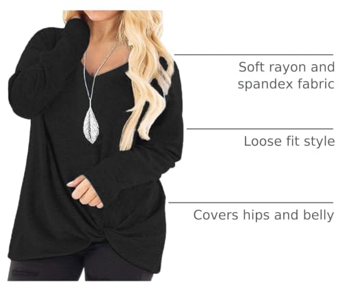 Image of DOLNINE Womens Plus Size Knotted Tops Long Sleeve Tee Shirts Loose Casual Blouse