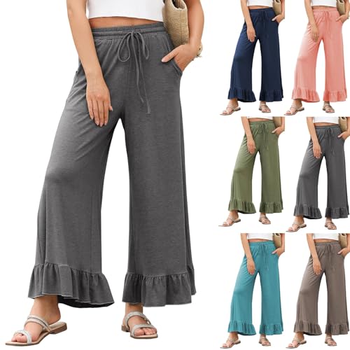 Amazon.com: Womens Wide Leg Pants High Waisted Drawstring Ruffle