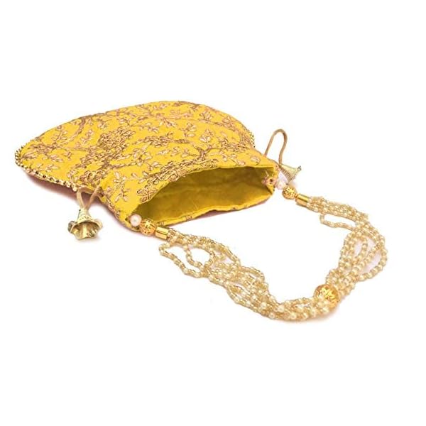 Sage Rajasthani Embroidery Women | Bridal Potli Bag | Purse with Pearl Beaded Handle For Wedding | Gifting | Party Function - Image 3