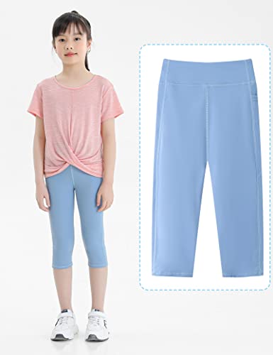 Kiench Girls' Athletic Capri Leggings Dance Running Kids Workout Yoga Pants with Pocket2