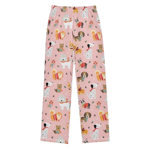 ZZXXB Xmas Poodle Dalmatian Dog Boys Long Pants Soft Trousers Elastic Waist Kids Lounge Bottoms with Pockets S-XL