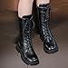Girls Fashion Girls Boots Lace Up Combat Riding Booties Mid Calf Side Zipper PU Leather Shoes Punk Goth Boot 4-11 Years