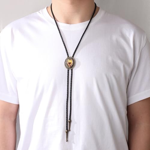 Image of AZORA Western Cowboy Bolo Tie Men Leather Necktie Leather Cord Turquoise Stone Bolo Ties for Men Women