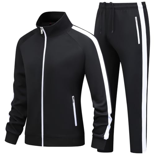 BFZHWANG Womens 2 Pieces Long Sleeve Outfits Sweatsuits Tracksuit Set for Women Full Zip Active Sets Athletic Suits Black White XL