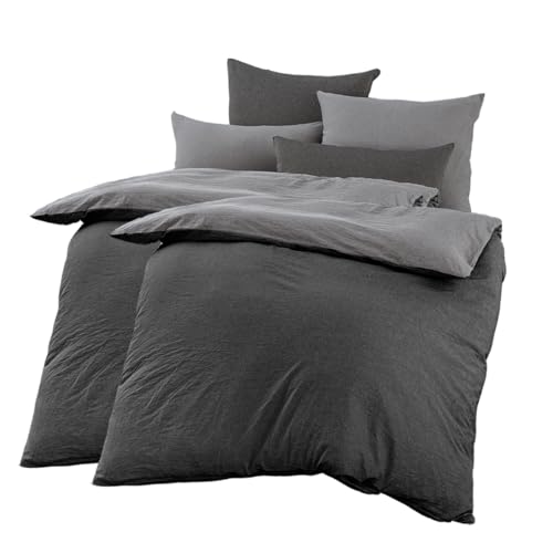Nesture Bettwäsche 135x200 Baumwolle 4teilig Anthrazit/Grau - Bettwäsche-Sets Weich, 100% Gewaschene Baumwoll, Enthält 2 Bettbezug 135 x 200cm und...