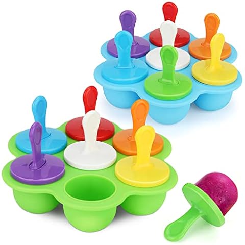 Eisformen Eis Stiel Silikon 2 Stücke 7 Mulden Mini Eisförmchen DIY Popsicle Formen mit Kunststoff Sticks Wiederverwendbar Antihaft Ice Cube Tray Cover