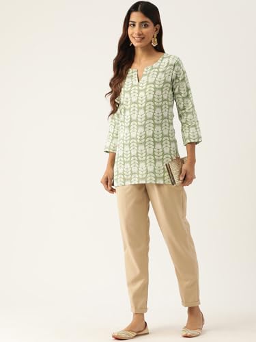Image of feranoid Designer V-Neck Short Straight Kurti with 3Quarter Sleeves