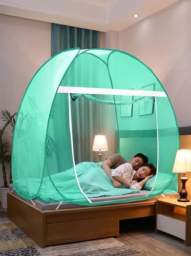 Image of Foldable King Size Mosquito Net | Double Bed Machardani | Durable 30 GSM Polyester Fabric Net Double (6 x 6) feet Bed (Green)
