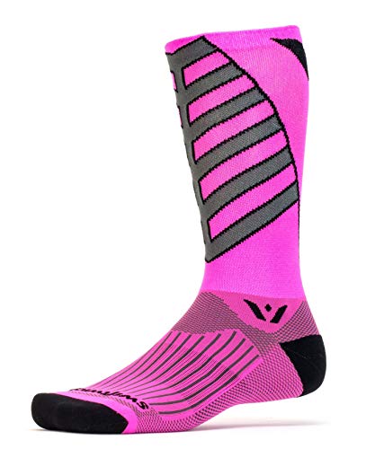 Swiftwick  Socks for Cycling, VISION EIGHT Team | Soft, Seamless Toe, Performance Compression Socks| Pink, Large