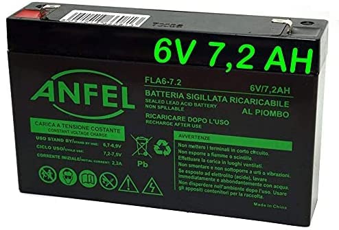 ANFEL Batteria Ricaricabile al Piombo Gruppi continuità ups Solare Allarme 6V 7Ah 7,2 Ah