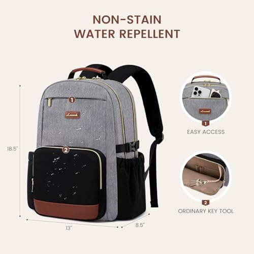Image of LOVEVOOK Laptop Backpack for Women with Pouch Pocket for Large Capacity Cup,17 Inch Teacher Nurse College Work Backpack Purse,Waterproof Laptop Bag Computer Back Pack for Travel, Grey-Black-Brown