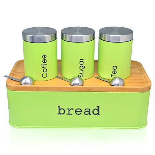 Fortune Candy Bread Box & Canister Set, Stainless Steel (Lime Green)