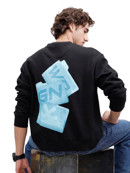 wrogn Men's Oversized Graphic Sweatshirt | Black-picture-11