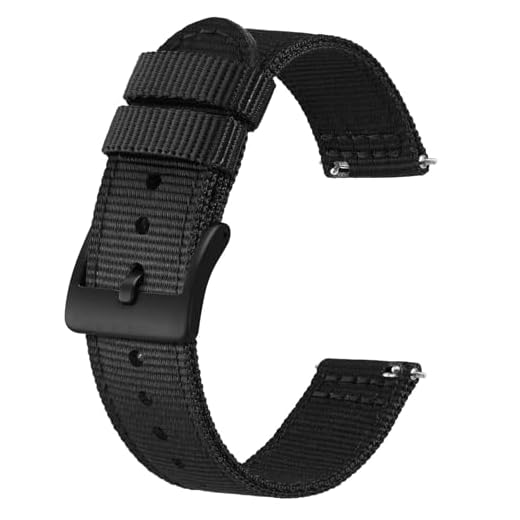 BISONSTRAP Bracelets de Montre Militaires en Nylon, Bracelets pour Hommes, Dégagement Rapide, Boucle Brossée,18mm, Noir (Boucle Noire)