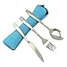 Bestonzon Set de vaisselle 3 pièces en acier inoxydable avec couteau, fourchette, cuillère, sacs – Set de couverts de voyage/couverts de voyage portable en argent léger (bleu ciel)