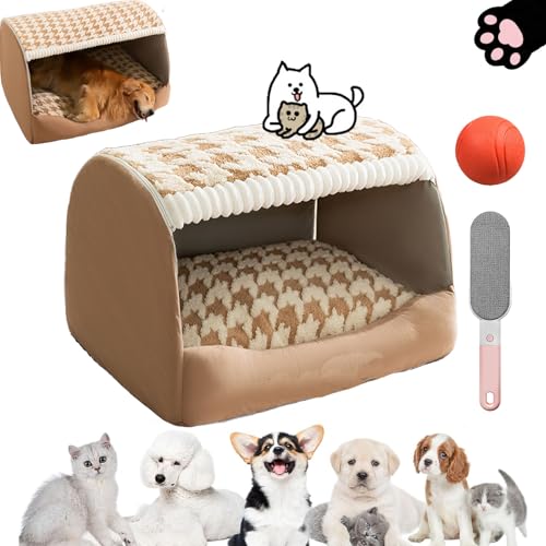 Image of Deep Sleep Dog Bed, Deep Sleep Cozy Dog House, Inside Dog House with Removable Cushion, Indestructible Non-Slip Dog Bed for Large Medium Small Dogs Cats, Machine Cleanable (Brown, S)