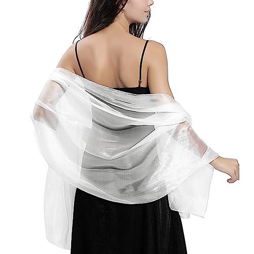 Ladiery Silk Scarves and Wraps for Evening Dresses Women Sheer Soft Bridesmaid Wedding Shawl Party Organza Stole, White, 170 * 70 CM/67 * 28 INCH