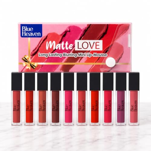 Blue Heaven Matte Love Mini Liquid Lipstick Combo Set Pack of 10 | Long Lasting Waterproof Matte Lipstick for Women | Lightweight Matte Finish with Hy