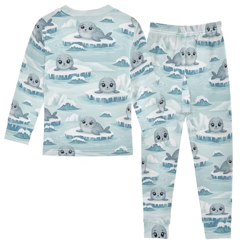 Pajama Sets Long Sleeve Cute Seals Ice Background Soft Comfy Sleepwear 2 Piece PJS 3-8T3