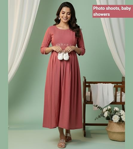 Image of DUMMY SHAPE Feeding Kurtis for Women Cotton | Floral Rayon Anarkali Kurta with Dual Nursing Zippers for Pregnancy & Breastfeeding | Maternity Dresses | Gifts for Pregnant Woman