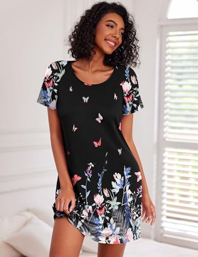 Image of Ekouaer 3 Pack Nightgowns for Women Short Sleeve Sleepshirt Button Down Nightshirt Soft Pajamas Dress Casual Sleepwear