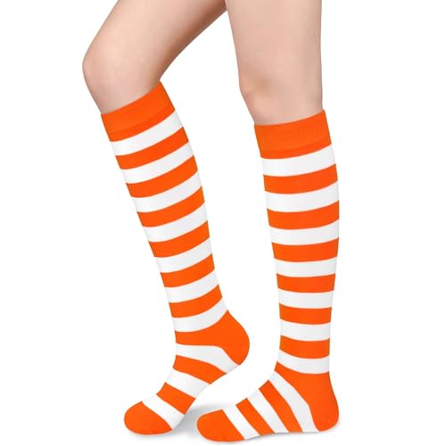 Olreco Orange and White Striped Socks Orange Striped Socks Women Halloween Sock Halloween Accessories for Woman Circus Costume