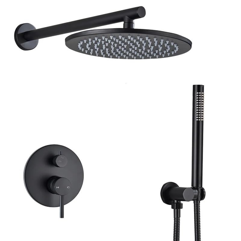Ensemble de douche noir mat avec mitigeur à 2 voies et pommeau mural pour salle de bain moderne