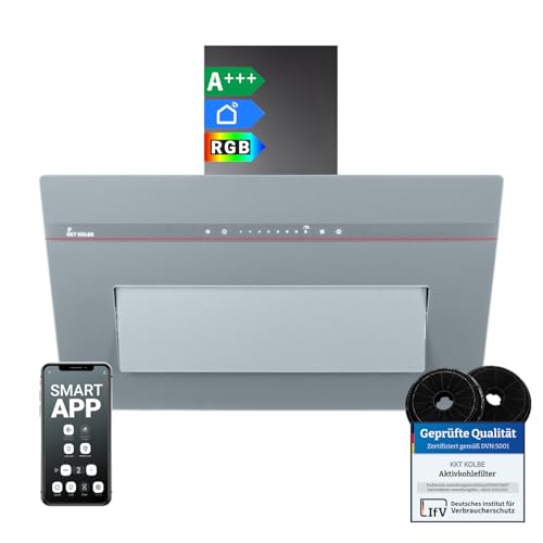 KKT KOLBE Hotte murale inclinée 90 cm A+++ 782 m³/h évacuation/recyclage | verre gris mat | fonction arrêt différé | Smart WiFi App WLAN | commandes...