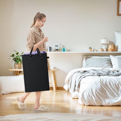 Virklyee Slim Wäschekorb Faltbarer Wäschekorb mit Griffen für Waschküche, Schlafzimmer, Badezimmer, 39x19x61CM, 45L (Schwarz)
