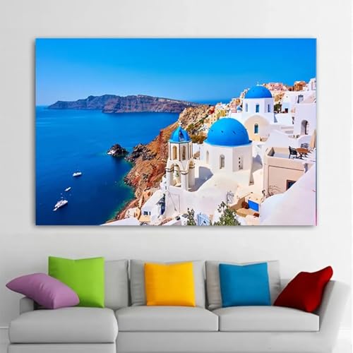 Tableau Santorin dôme bleu peinture sur toile de luxe