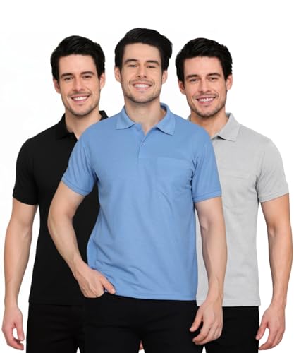 Image of INKKR Men Regular Fit Polo Neck Half Sleeve Solid Casual T-Shirt with Chest Pocket | Pack of 3