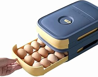 Eggs Storage Box,New Drawer Type Refrigerator Egg Storage Box, with Date Reminder, Egg Storage Container with Breathable Hole Design,Stackable Plastic Egg Tray for Kitchen Storage Tool (2 Blue)