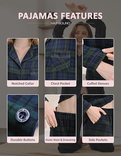 Image of NAP BOUND 100% Cotton Pajamas for Women 2 Piece PJs Set Long Sleeve Button Down Breathable Woven Sleepwear Loungewear XS-XXL