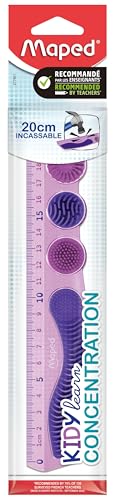 Maped - Règle 20cm Kidy Learn Concentration Violette - Matière PET Incassable - Zones Tactiles amovibles - Système Grip - Graduation Contrastée