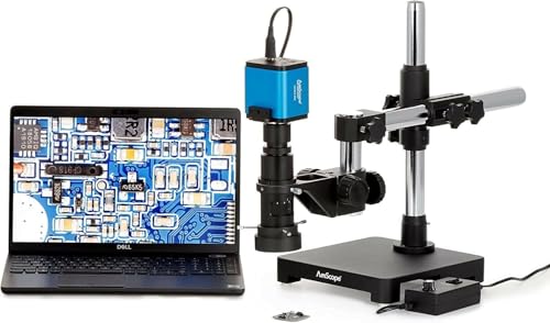 Image of AmScope - 0.7X-5X Zoom Inspection Microscope on Single-Arm Boom-Stand + LED Ring Light + 1080P HDMI C-Mount Camera - H800-SAB-96S-HD22