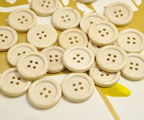 Image of Pack of 12 Buttons Diameter 25 mm,(1 inch) 4 Holed for Sewing and Art and Craft Round Buttons with 4 Holes| (Light Brown Wooden)