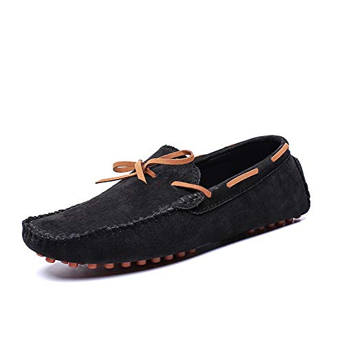 Men's Fashion Driving Loafers Casual Comfort Massage Shock Absorption Personality Lacing Boat Moccasins(Black,10 M US)