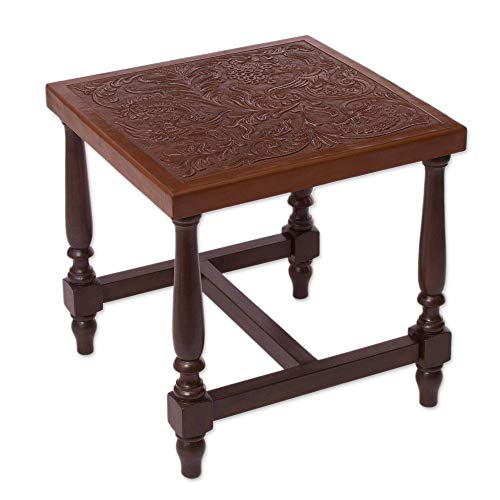 NOVICA Brown Leather Wood Animal Themed Coffee Tables Home Office Furn