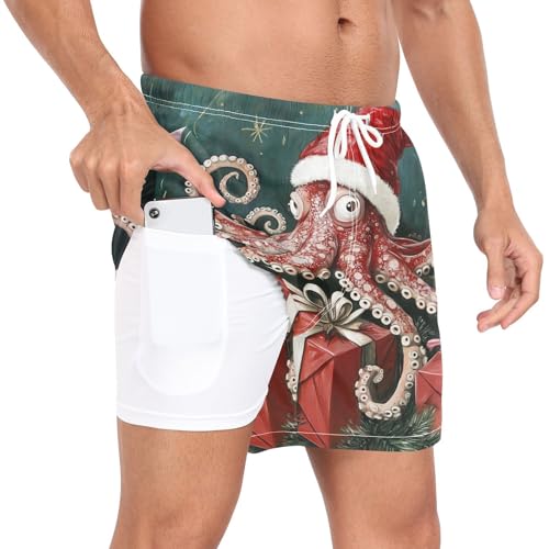 Xmas Octopus Men's Swim Trunks with Liner Quick Dry Beach Shorts Swimwear Bathing Suit S-XXL4