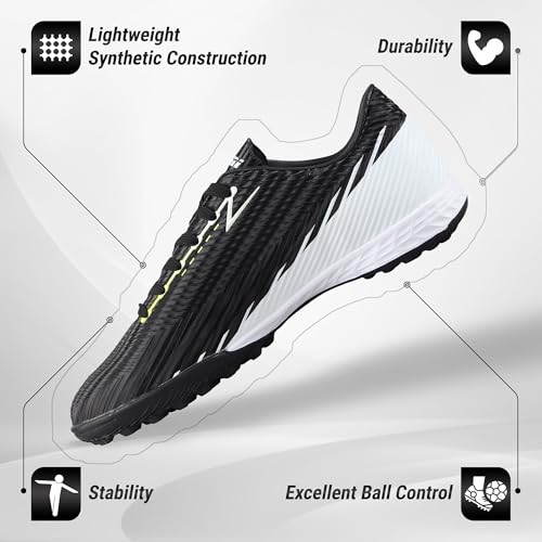 Vizari Tesoro Turf Soccer Shoes for Teen & Adult | Lightweight Football Turf Shoes with Durable Synthetic Upper | Athletic Turf Shoes with Rubber Outsole for Men and Women, (BKWT, 10.5)2