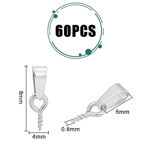 UNICRAFTALE About 60Pcs Screw Eye Pins Peg Bails 4x8mm Stainless Steel Eye Hooks Small Eyelet Screws Threaded Clasps Hooks Mini Metal Hoop Peg for Half Drilled Beads Charm Cork Top Bottles - Image 3