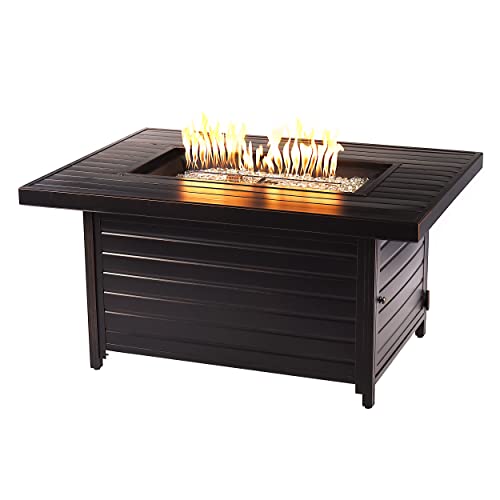 Image of Oakland Living Rectangular 48 in. x 36 in. Aluminum Propane Fire Pit Table, Glass Beads, Two Covers, Lid, 57,000 BTUs in Copper Finish,Black