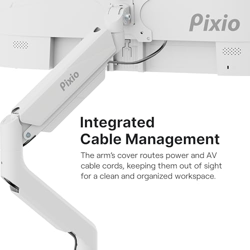 Image of Pixio PS2S White Ultrawide Heavy-Duty Premium Single Monitor Arm Stand Desk Mount - Fits up to 49 inches Monitors, Weights up to 39lbs Flat / 31lbs Curved, Compatible with VESA 75x75 100x100mm