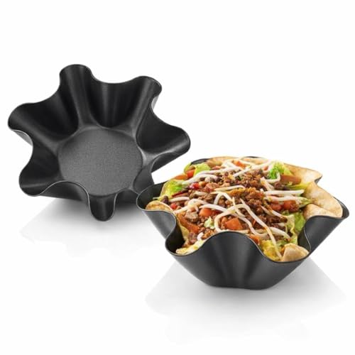 AQEENURA Tortilla Pan Set - Nonstick Large Taco Shell Bowl Carbon Steel Tortilla Maker Tostada Shell Pans for Baking and Frying 16.5x7.5x6cm (2PCS)