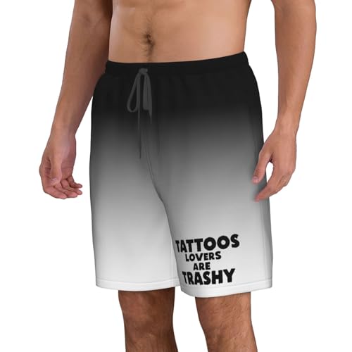 Men's Swim Trunks Bathing Suit Hawaiian Swimsuits Tattoo Lover Tattoos are Trashy Beach Shorts with Pockets,2