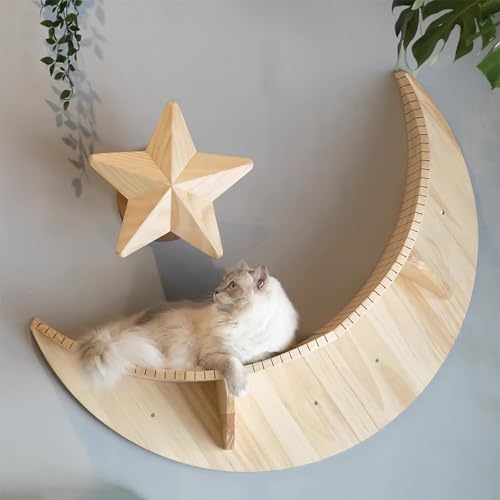 Estante de pared para gatos de madera con rascador estrella