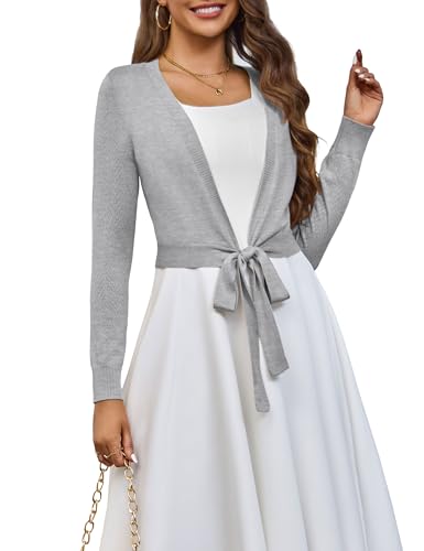 Image of VOIANLIMO Women's Cardigan Knit Sweaters Long Sleeve Cropped Tie Front Bolero Shrug for Dresses S-XL