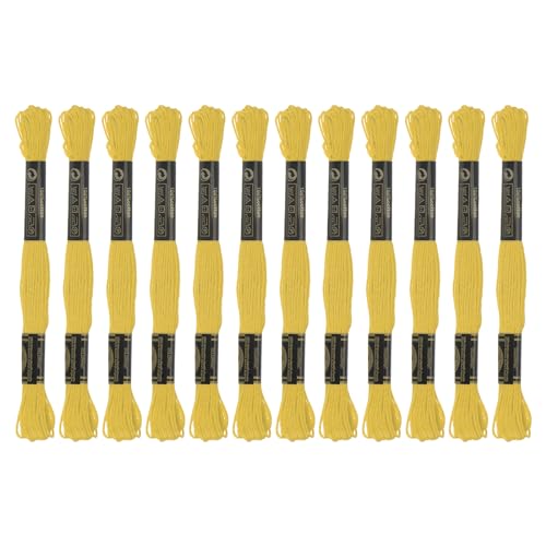 Image of HARFINGTON 12 Skeins Embroidery Floss 8.75yds(8m) Egyptian Long-Staple Cotton Cross Stitch Thread for Sewing DIY Bracelet Yarn String and Crafts, Bright Yellow(6018)