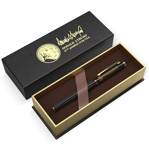 President Luxury Fountain Pen is suitable for Trumps merchandise - Black Lacquer Rollerball with 24K Gold Finish, Smooth Liquid Ink Executive Gift Set, Best Graduation Presents for Professionals